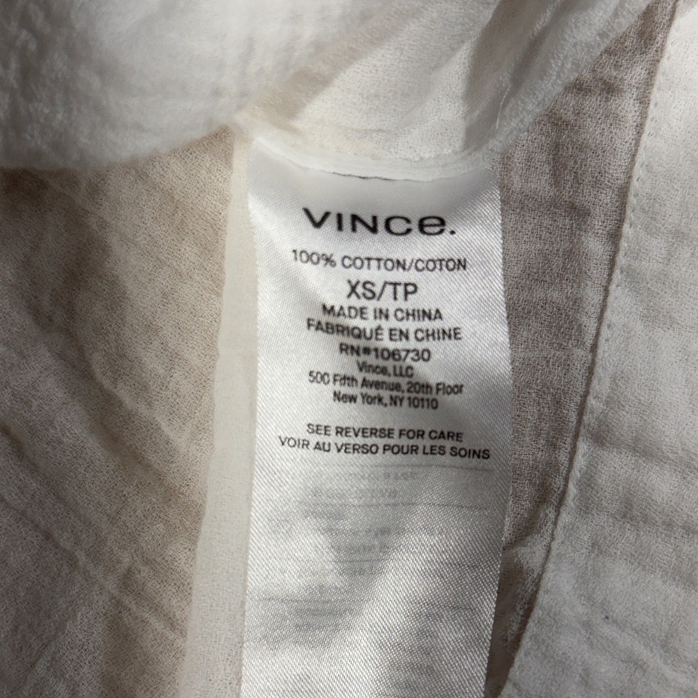 Vince White Cotton Gauze Peasant Blouse Tassel Tie V-Neck Smocked Top XS Boho - Picture 3 of 13